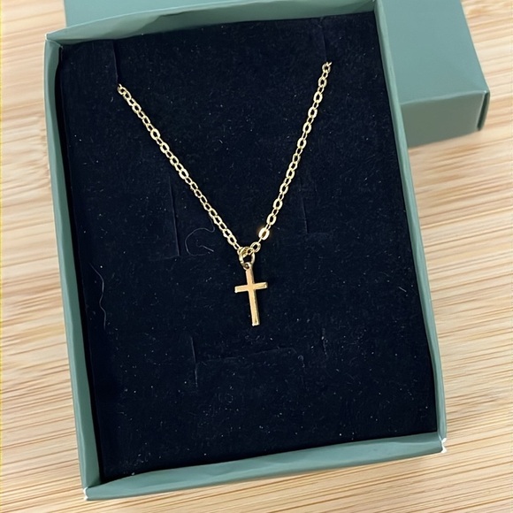 Brand New 14K Gold Plated Cross Necklace Dainty Minimalist 18" Length - Picture 2 of 14